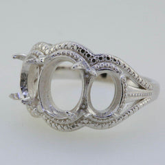 14K White Gold Semi Mount Ring Setting Oval OV 10X8mm 8x6mm 3 stones Solid - Syzjewelry