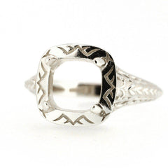 Art Deco Style Sterling Silver Semi Mount Ring Setting Cushion CU 7x7mm - Syzjewelry