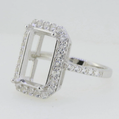 Sterling Silver Semi Mount Ring Setting Emerald OCT 14X10mm White Topaz Halo Syzjewelry