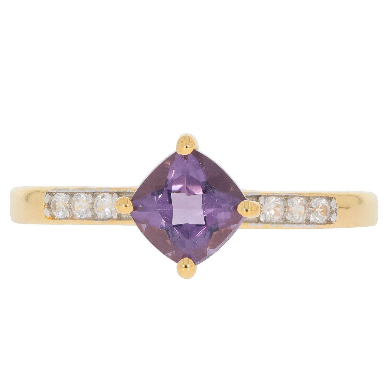 Yellow Gold Plated Sterling Silver Semi Mount Ring Setting Cushion CU 6x6mm White Topaz Accent - Syzjewelry