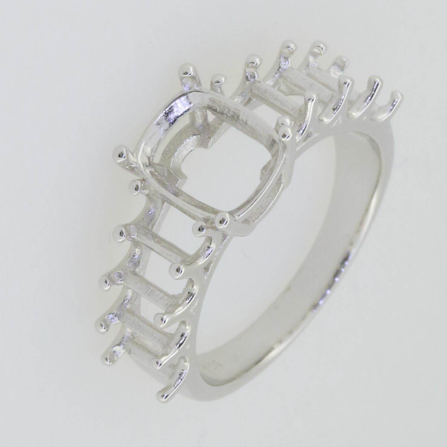 14K White Gold Semi Mount Ring Setting Cushion CU 9x7mm OCT 5x3mm - Syzjewelry