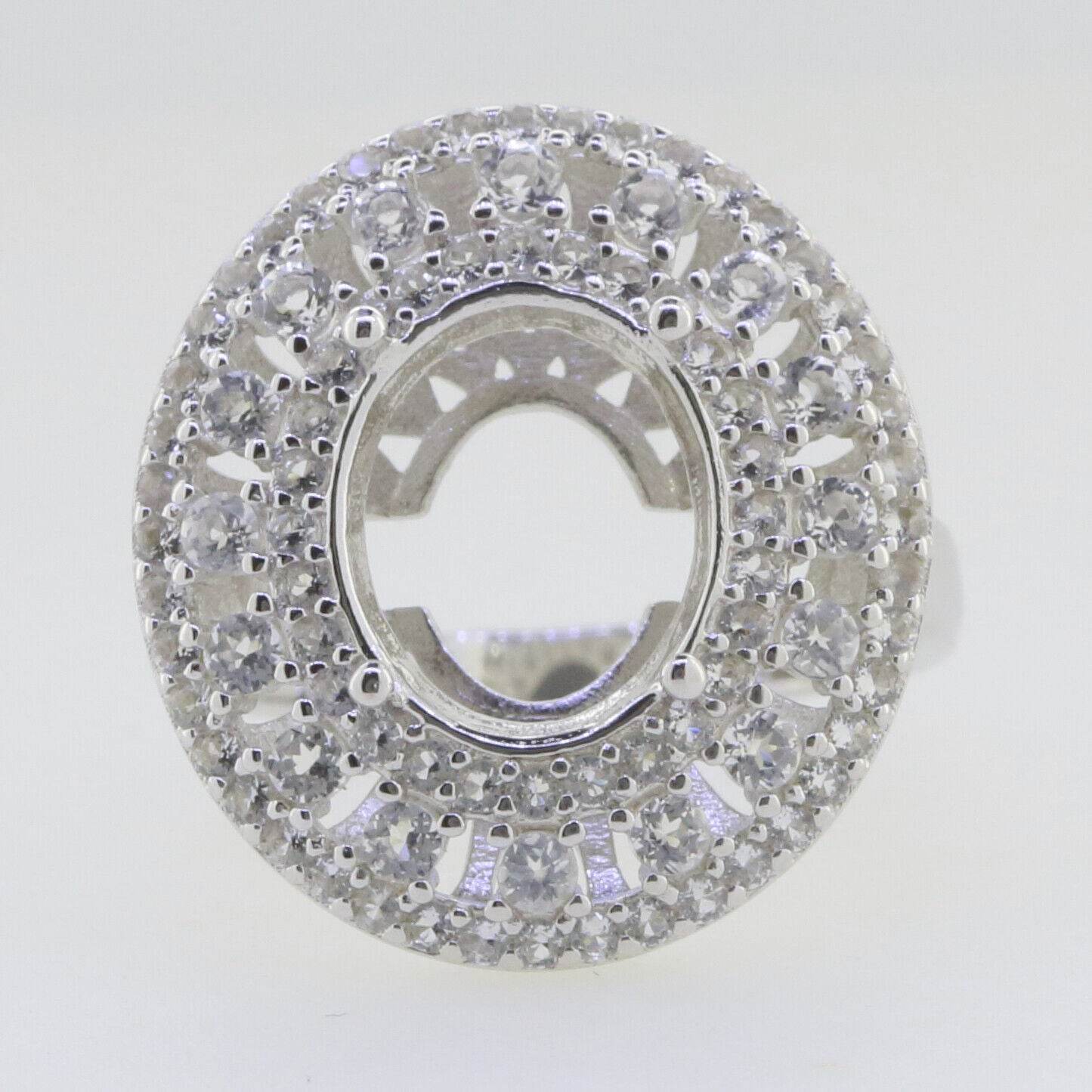 Sterling Silver Semi Mount Ring Setting Oval OV 12x10mm Triple Halo To - Syzjewelry