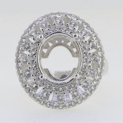 Sterling Silver Semi Mount Ring Setting Oval OV 12x10mm Triple Halo To - Syzjewelry