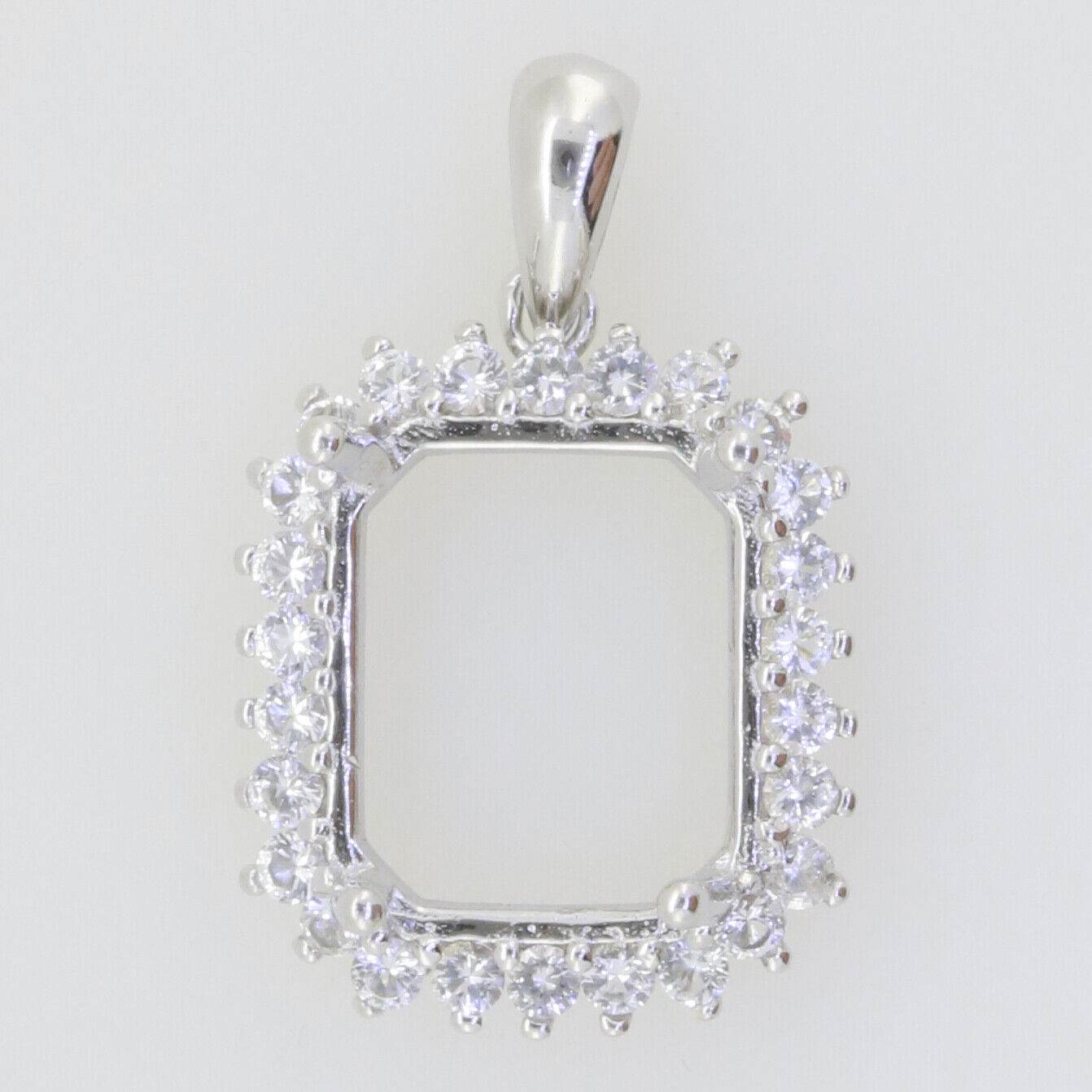 Sterling Silver Semi Mount Pendant Setting Emerald OCT 11x9mm Halo Topaz - Syzjewelry