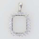 Sterling Silver Semi Mount Pendant Setting Emerald OCT 11x9mm Halo Topaz - Syzjewelry