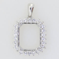 Sterling Silver Semi Mount Pendant Setting Emerald OCT 11x9mm Halo Topaz - Syzjewelry