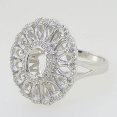 Sterling Silver Semi Mount Ring Setting Cabochon Oval OV 9X7mm Cluster Ring - Syzjewelry