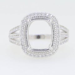 Sterling Silver Semi Mount Ring Setting Cushion CU 12x10mm Halo White - Syzjewelry