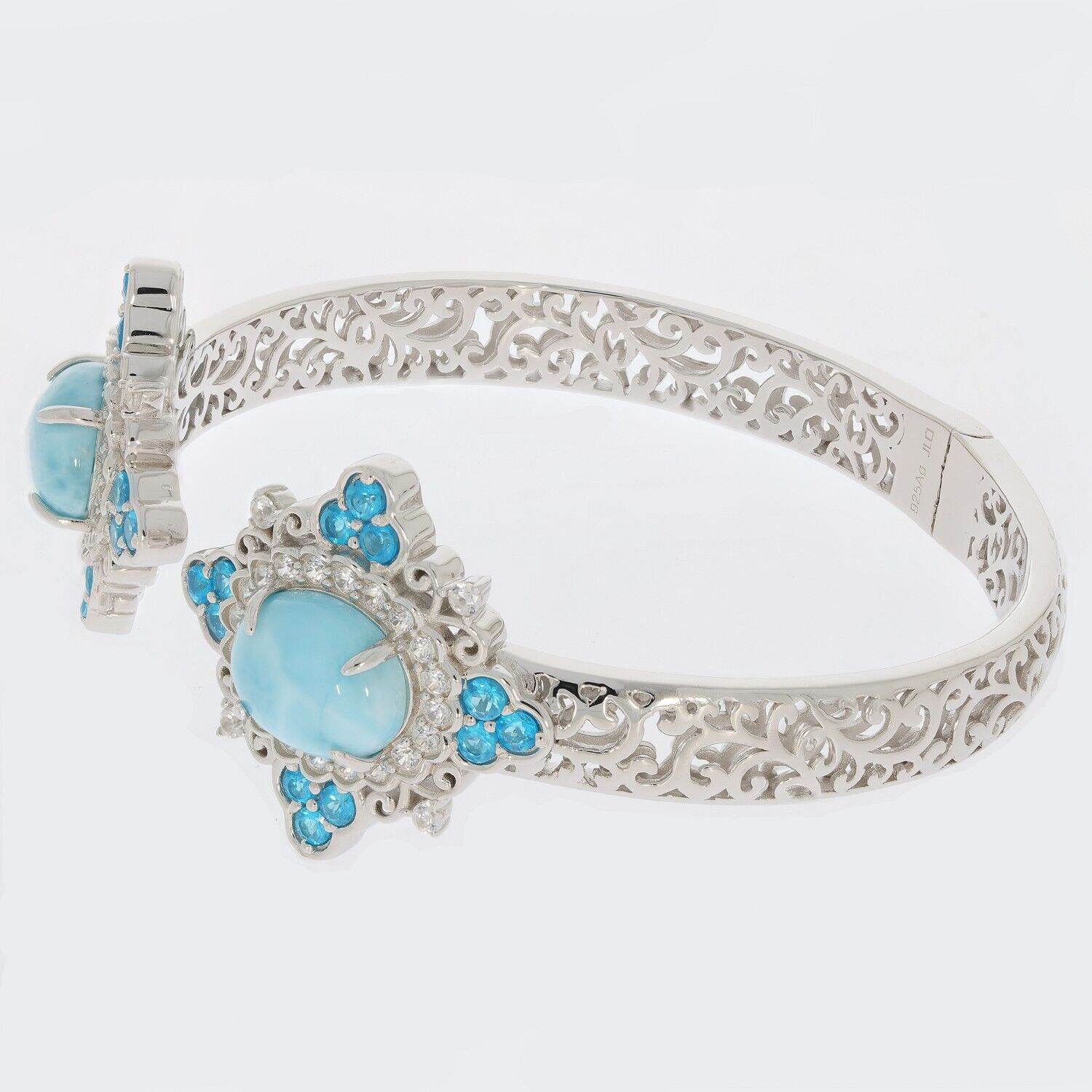 Sterling Silver Semi Mount Bangle Bracelet Setting Oval OV 12X10mm Cab - Syzjewelry