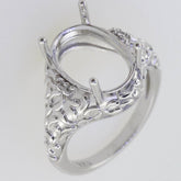 Sterling Silver Semi Mount Ring Setting Oval OV 14x10 Art Nouveau Style - Syzjewelry