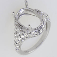 Sterling Silver Semi Mount Ring Setting Oval OV 14x10 Art Nouveau Style - Syzjewelry