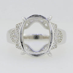14K White Gold Semi Mount Ring Setting Oval OV 16X12mm W/ Moissanite - Syzjewelry