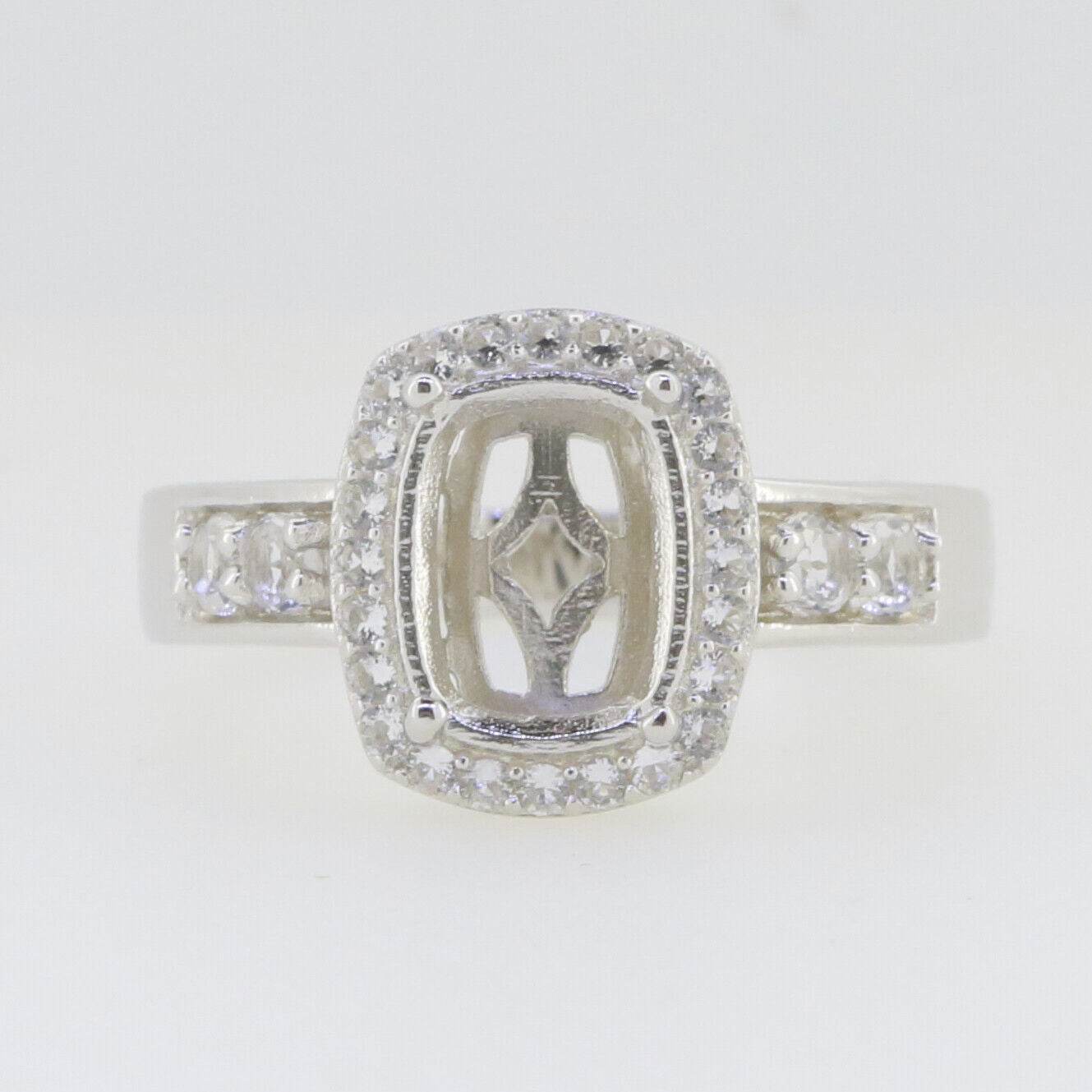 Sterling Silver Semi Mount Ring Setting Cushion CU 9x7mm Halo White To - Syzjewelry