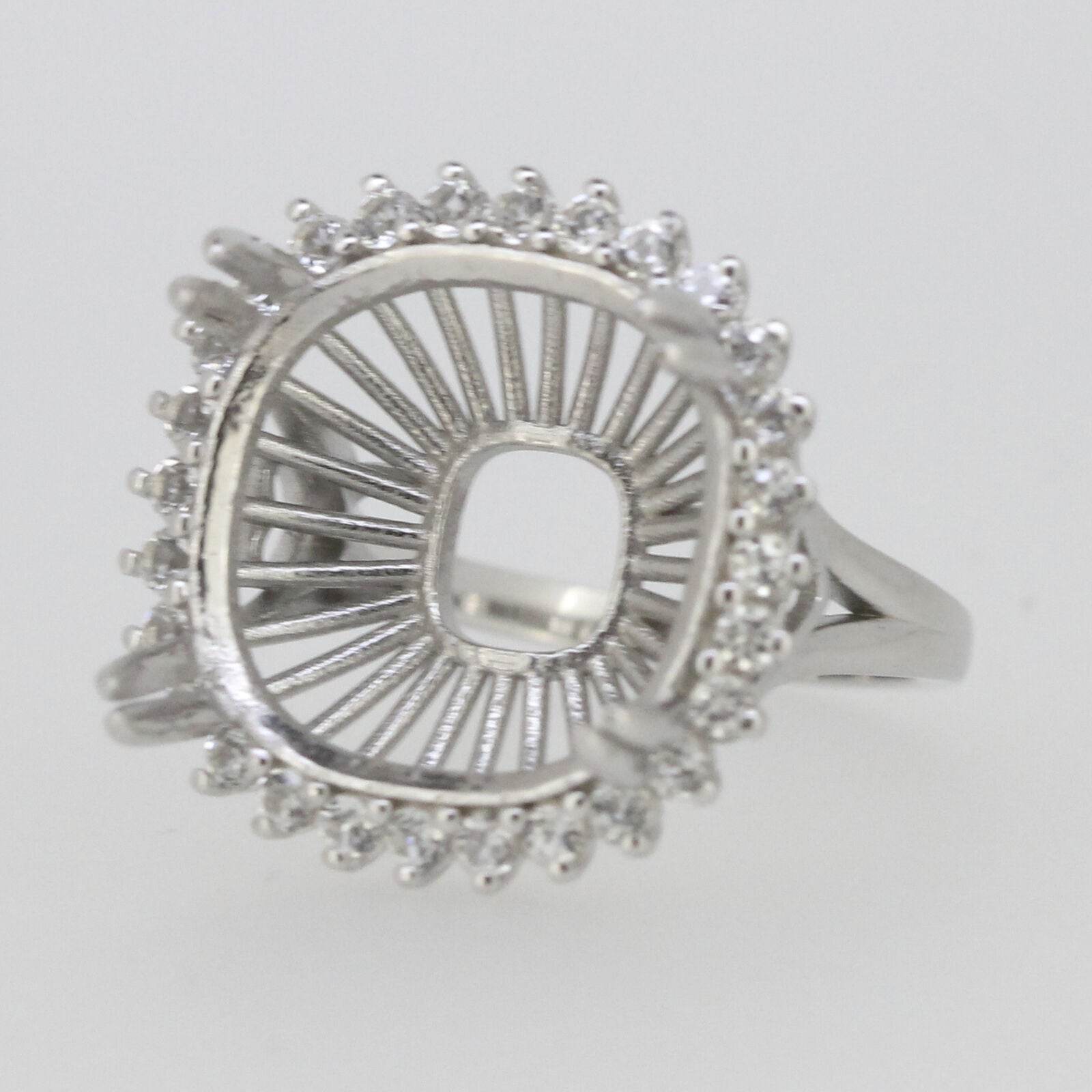 Sterling Silver Semi Mount Ring Setting Cushion CU 15x15mm Halo White - Syzjewelry