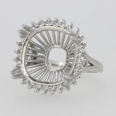 Sterling Silver Semi Mount Ring Setting Cushion CU 15x15mm Halo White - Syzjewelry