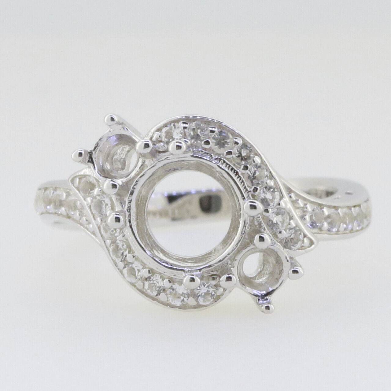 Sterling Silver Semi Mount Ring Setting Round RD 8x8 4x4mm 3 Stones By - Syzjewelry