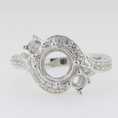 Sterling Silver Semi Mount Ring Setting Round RD 8x8 4x4mm 3 Stones By - Syzjewelry