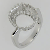 Sterling Silver Semi Mount Ring Setting Oval OV 14x12mm Cab Art Deco Style - Syzjewelry