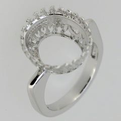 Sterling Silver Semi Mount Ring Setting Oval OV 14x12mm Cab Art Deco Style - Syzjewelry