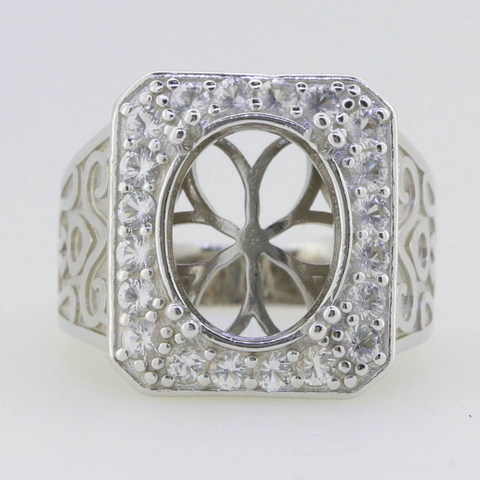 Men's Sterling Silver Semi Mount Ring Setting Oval OV 15x12mm Unisex - Syzjewelry