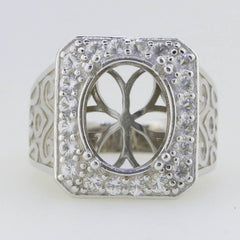 Men's Sterling Silver Semi Mount Ring Setting Oval OV 15x12mm Unisex - Syzjewelry