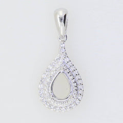 Sterling Silver Semi Mount Pendant Setting PE 7x5mm Halo w/ White Topaz L718P71 - Syzjewelry