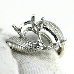 Sterling Silver Semi Mount Ring Setting Pear PE 9x6mm Feather Toi et Moi - Syzjewelry
