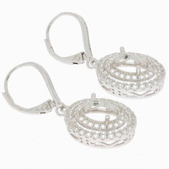 Sterling Silver Semi Mount Earrings Setting Oval OV 7X5mm Dangle Double Halo - Syzjewelry