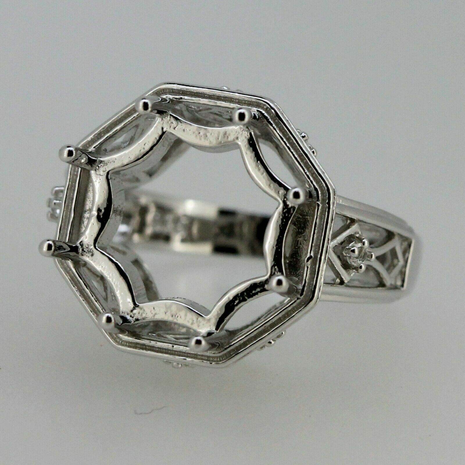 Art Deco Style Sterling Silver Semi Mount Ring Setting Round RD 17x17mm - Syzjewelry