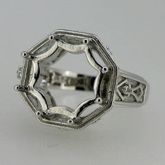 Art Deco Style Sterling Silver Semi Mount Ring Setting Round RD 17x17mm - Syzjewelry