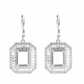 Sterling Silver Semi Mount Earrings Setting Emerald OCT 9X7mm Triple Halo Baguette - Syzjewelry