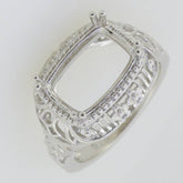 Sterling Silver Semi Mount Ring Setting Cushion Cu 12x8mm Art Deco Style - Syzjewelry