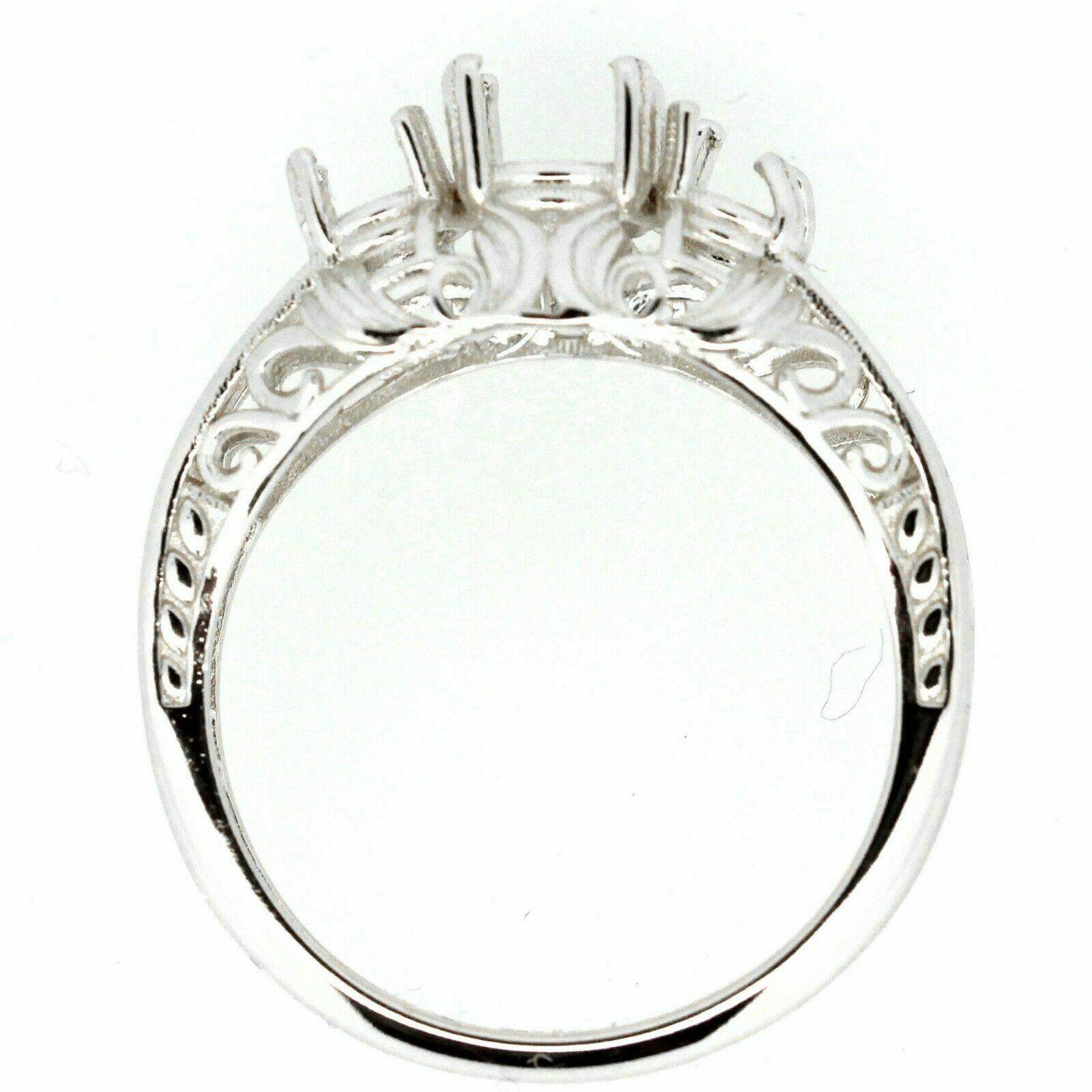 Sterling Silver Semi Mount Ring Setting Oval OV 7x5 OV 6x4mm Art Deco Style - Syzjewelry