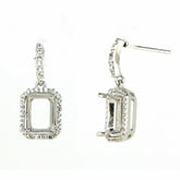 Sterling Silver Semi Mount Earrings Setting Emerald OCT 9x7mm Halo White Topaz - Syzjewelry