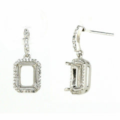 Sterling Silver Semi Mount Earrings Setting Emerald OCT 9x7mm Halo White Topaz - Syzjewelry