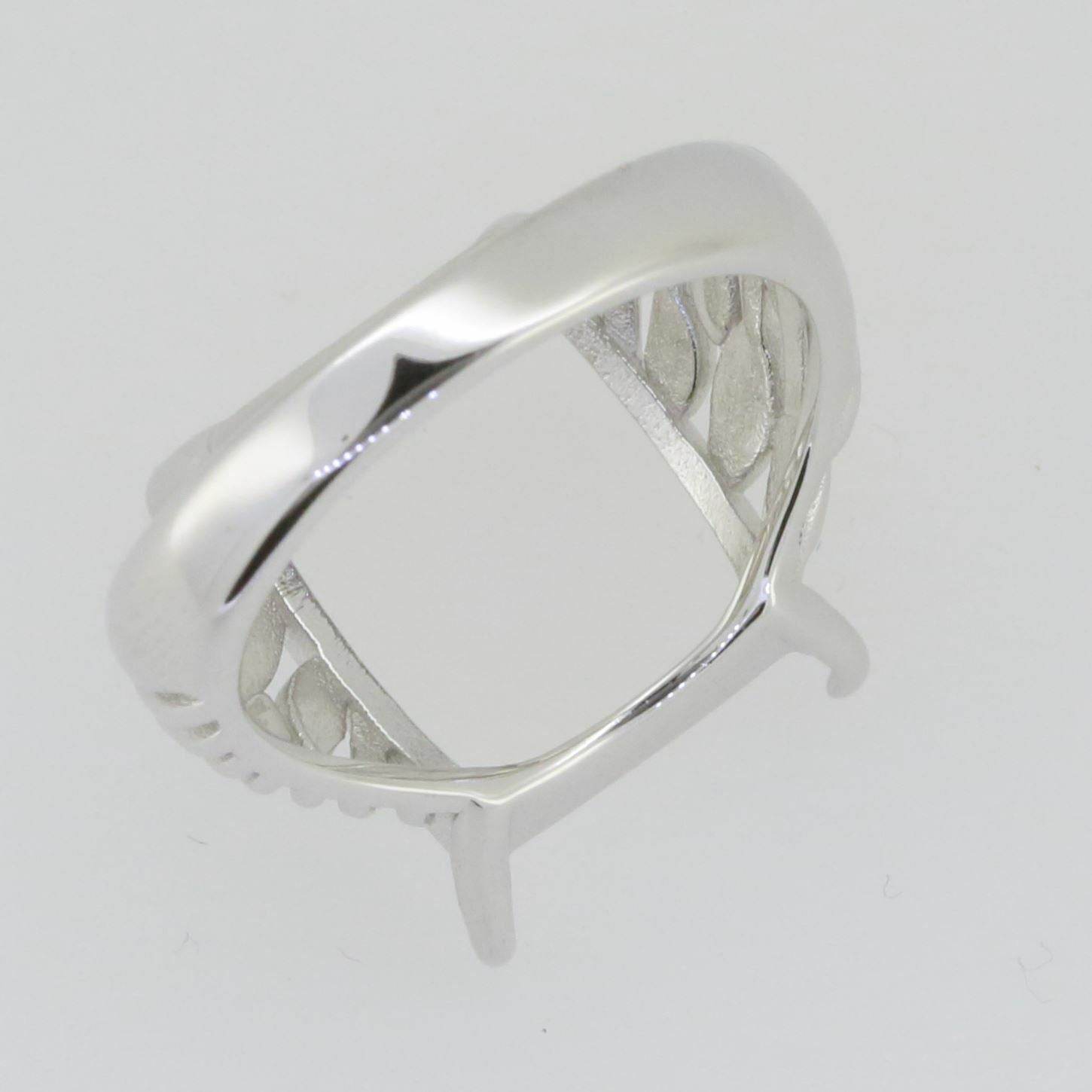 14K White Gold Semi Mount Ring Setting Cab Emerald OCT 14X12mm - Syzjewelry