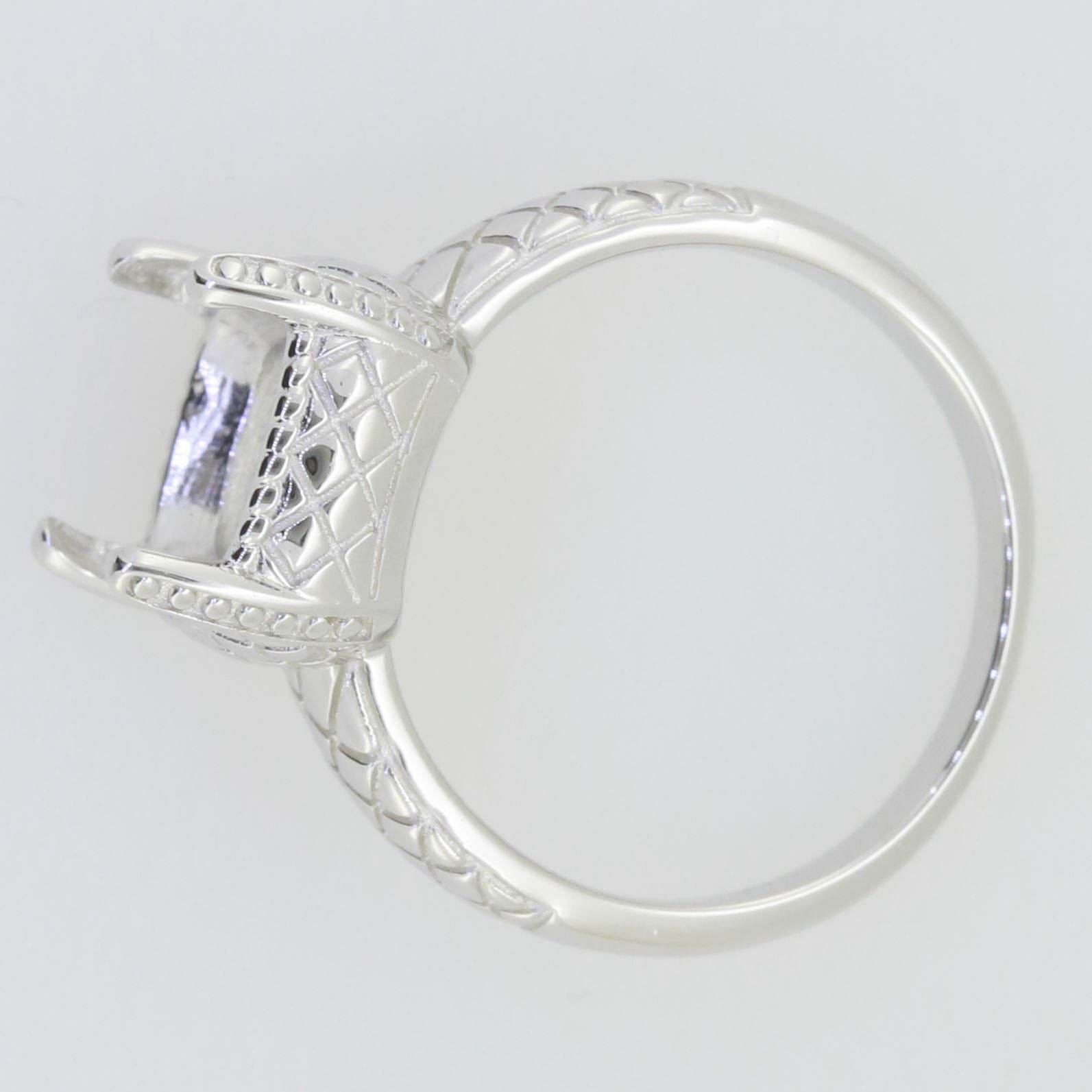 Sterling Silver Semi Mount Ring Setting Cushion CU 11X9mm White Topaz - Syzjewelry
