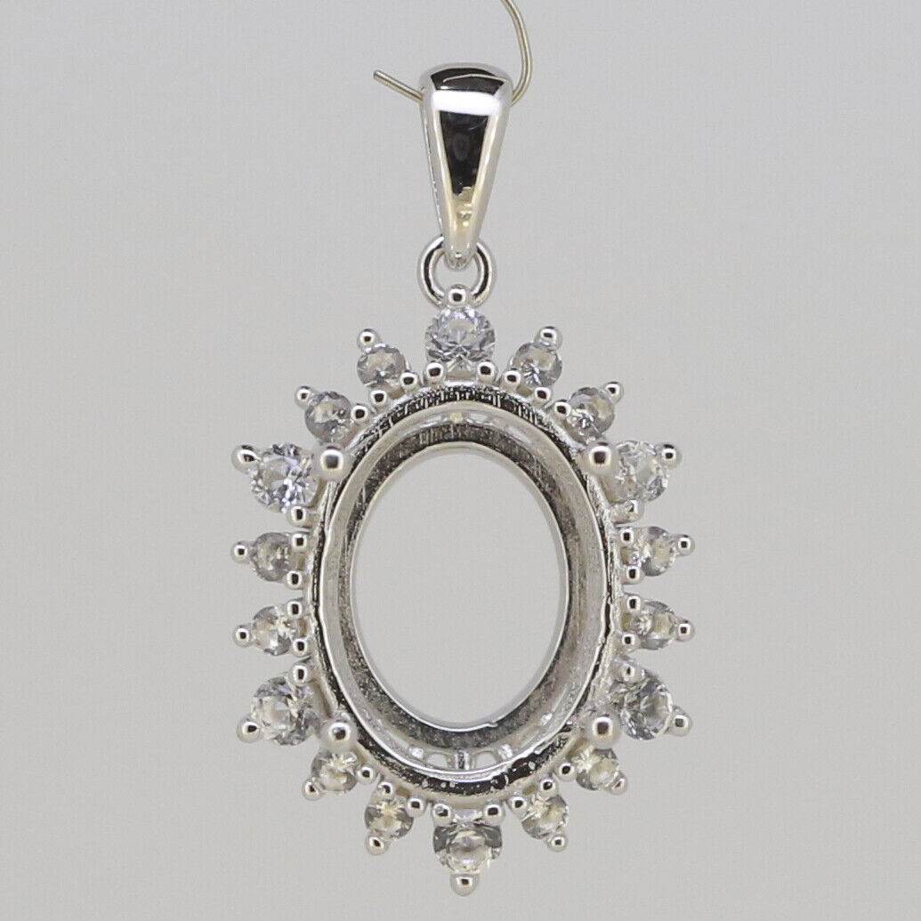 Sterling Silver Semi Mount Pendant Setting OV 15x11mm W/ Halo White To - Syzjewelry