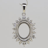 Sterling Silver Semi Mount Pendant Setting OV 15x11mm W/ Halo White To - Syzjewelry
