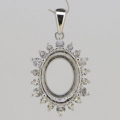 Sterling Silver Semi Mount Pendant Setting OV 15x11mm W/ Halo White To - Syzjewelry