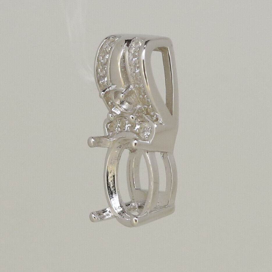 Sterling Silver Semi Mount Pendant Setting Oval OV 9x7mm Round RD 3x3mm - Syzjewelry