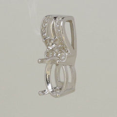 Sterling Silver Semi Mount Pendant Setting Oval OV 9x7mm Round RD 3x3mm - Syzjewelry