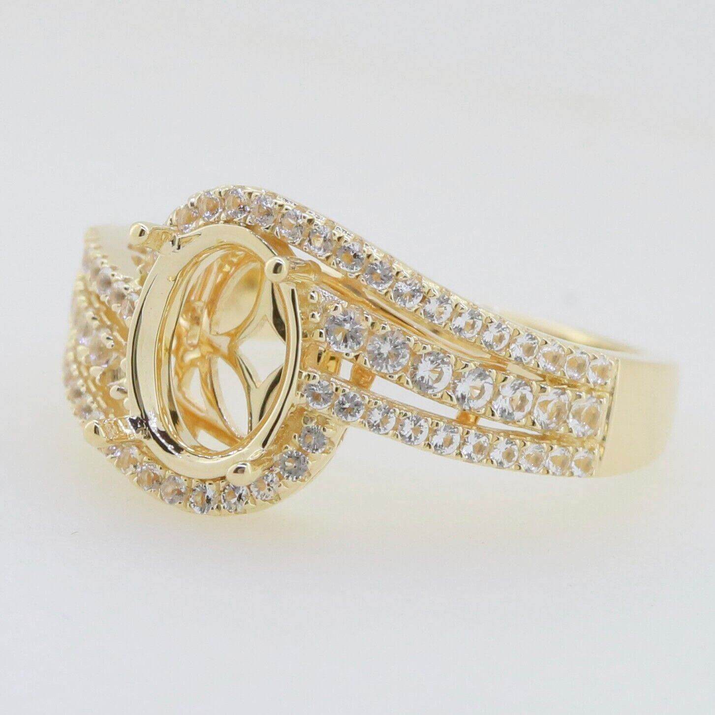 14K Yellow Gold Semi Mount Ring Setting Oval OV 11x9mm Bypass Halo - Syzjewelry