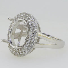 Sterling Silver Semi Mount Ring Setting Oval OV 13x11mm Double Halo Topaz - Syzjewelry