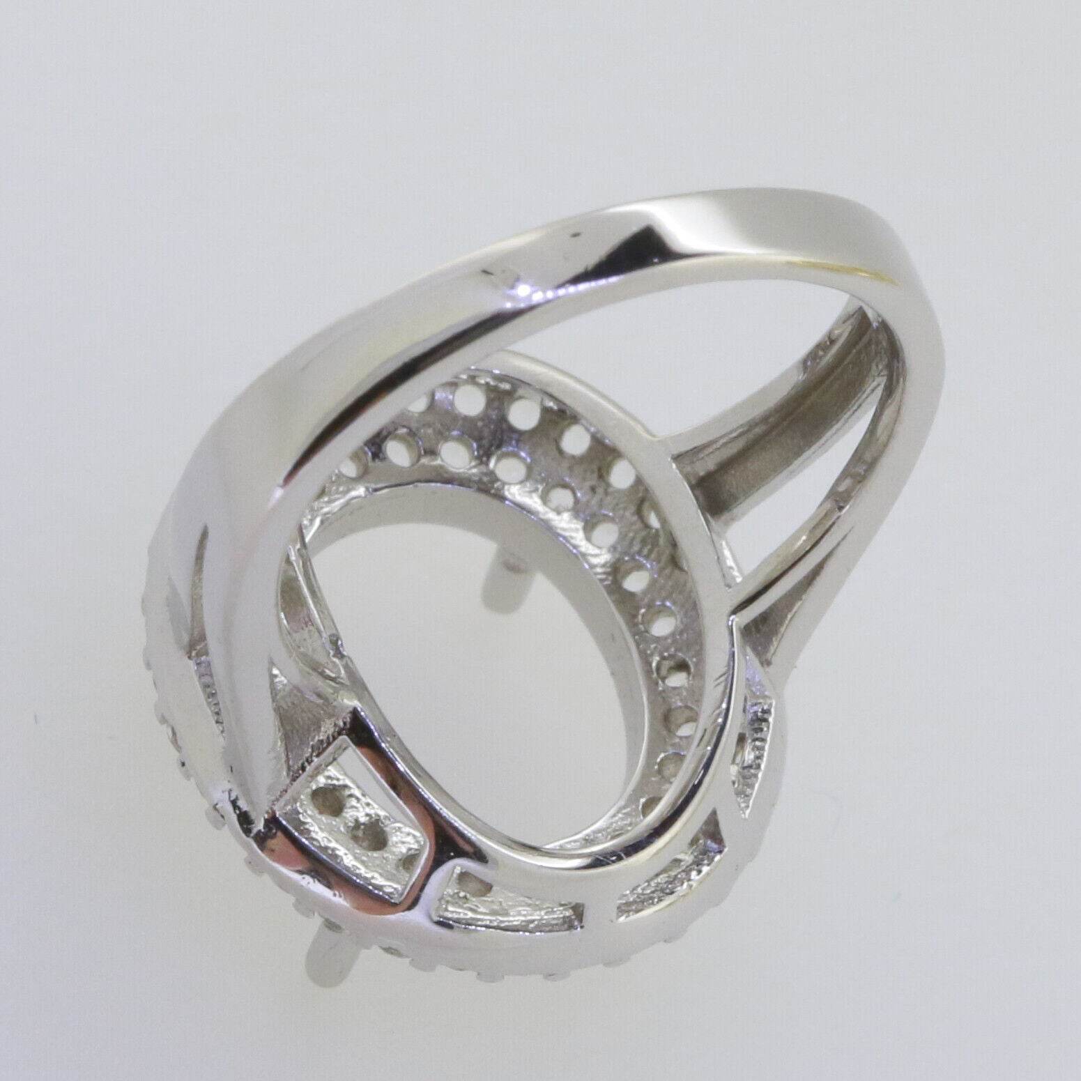 Sterling Silver Semi Mount Ring Setting Oval OV 11x9mm Double Halo Topaz - Syzjewelry