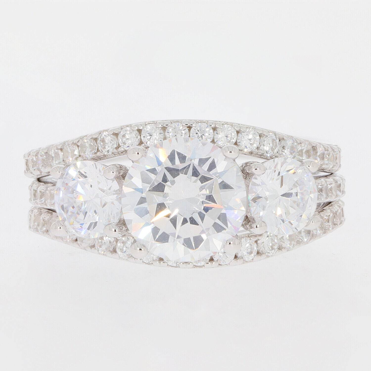 3 piece Set Sterling Silver Semi Mount Ring Setting Round RD 8x8mm Wh - Syzjewelry