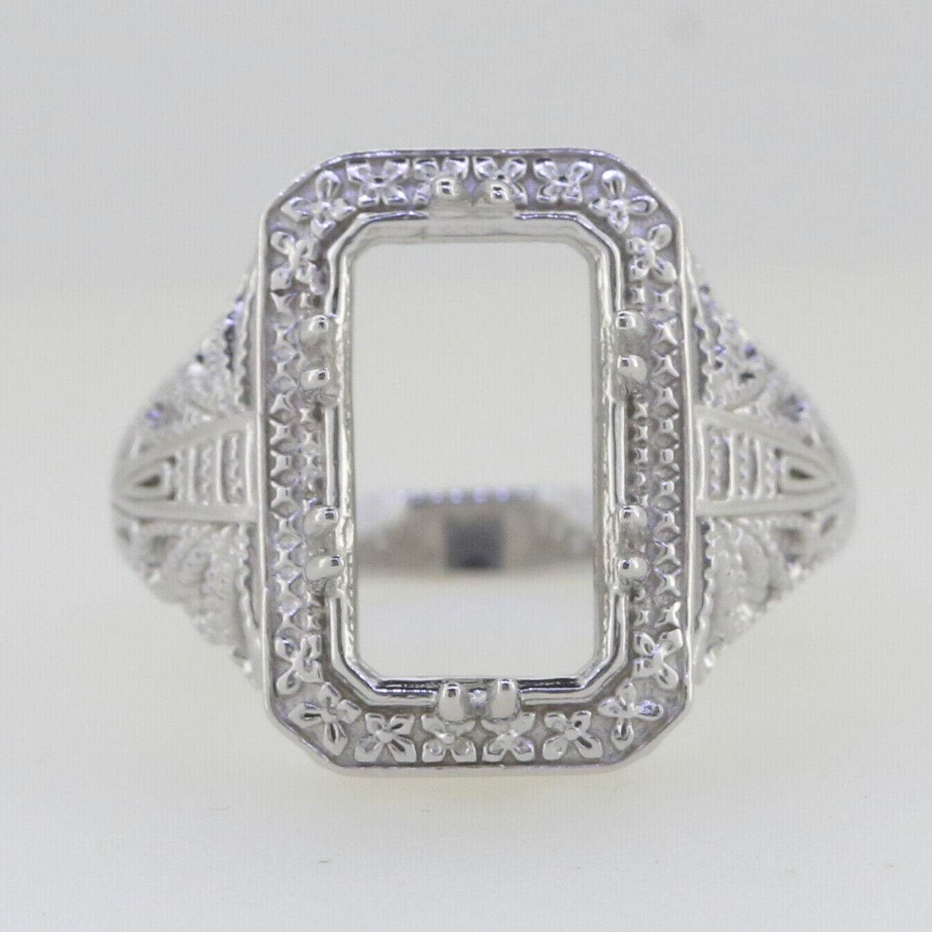 Sterling Silver Semi Mount Ring Setting Cushion 14x8mm Art Nouveau Style - Syzjewelry