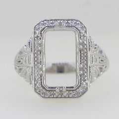 Sterling Silver Semi Mount Ring Setting Cushion 14x8mm Art Nouveau Style - Syzjewelry