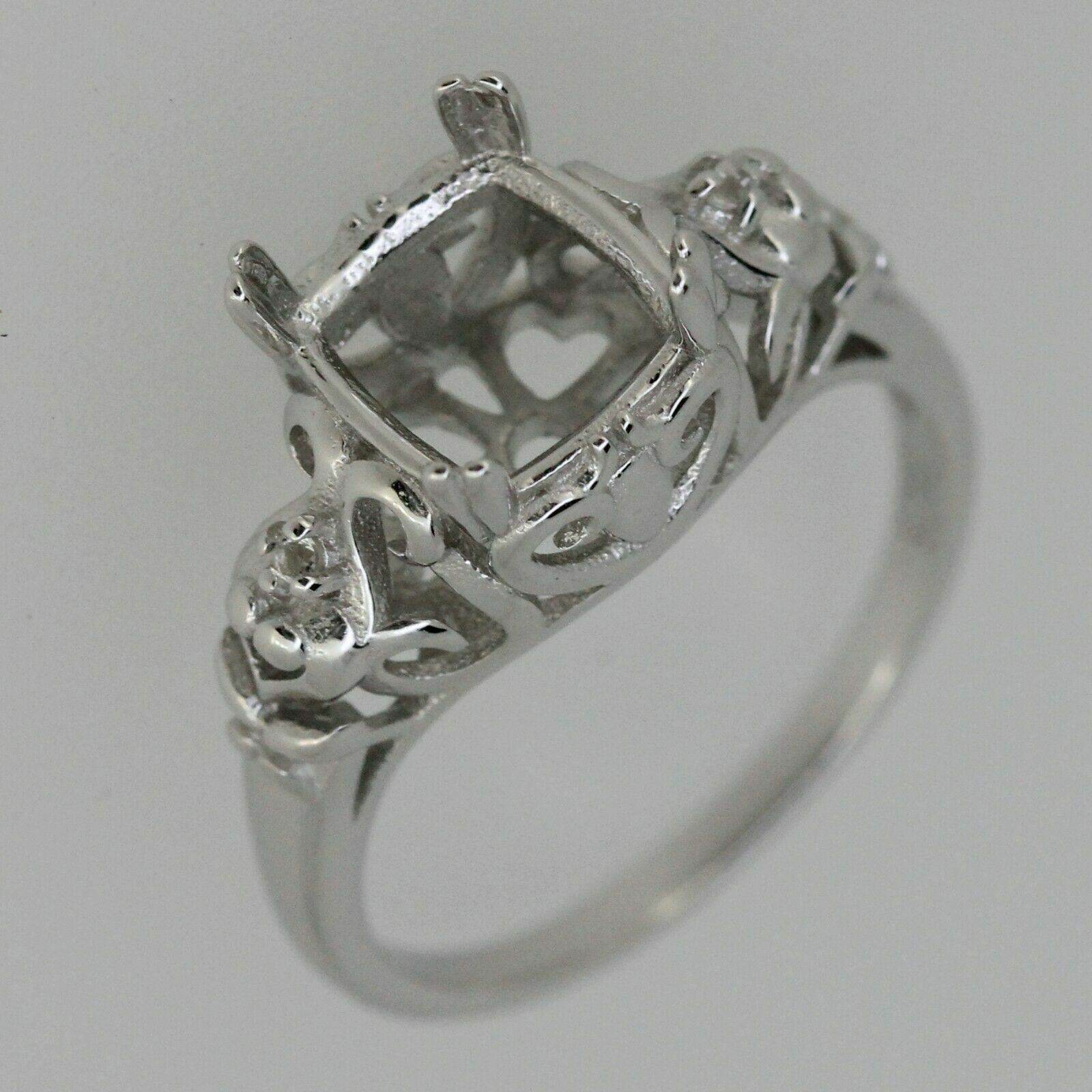 Sterling Silver Semi Mount Ring Setting Cushion CU 8x8mm Vintage Reproductio Art Deco Fleur De Lis - Syzjewelry