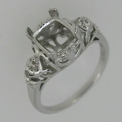 Sterling Silver Semi Mount Ring Setting Cushion CU 8x8mm Vintage Reproductio Art Deco Fleur De Lis - Syzjewelry